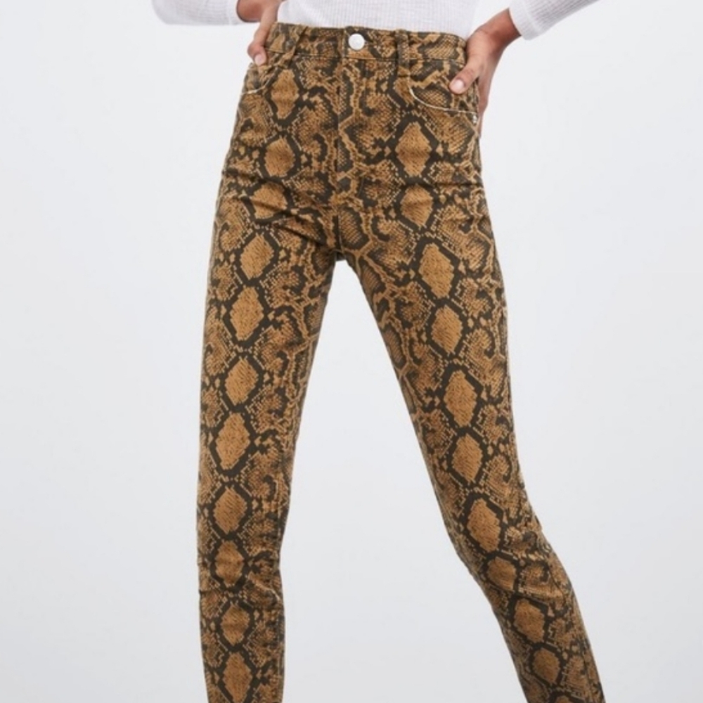 Zara Snake Print Women Skinny Jeans - Brown